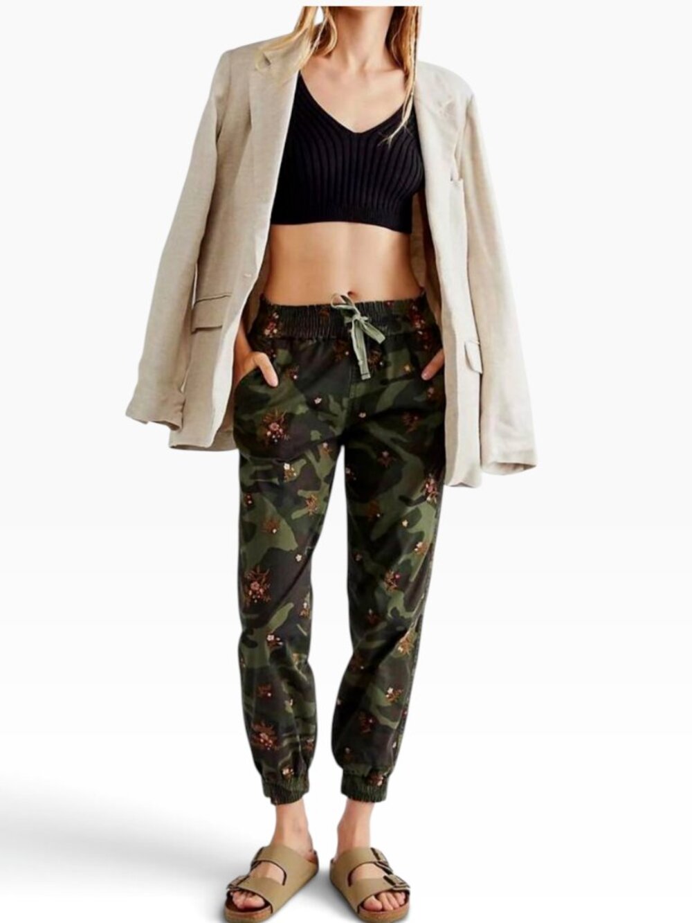 DRIFTWOOD Mimosa Joggers Camo Floral Embroidery Pockets Bohemian Chic Medium